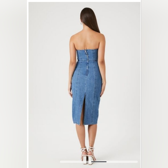 Denim Strapless Pencil Dress - Picture 2 of 6